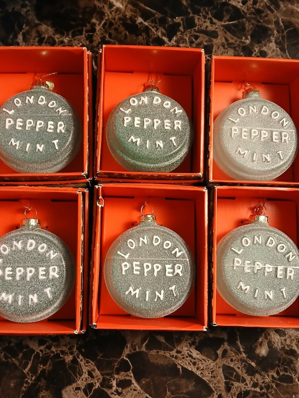 John Derian London Pepper Mint Candy Christmas Tree Ornaments Holiday Set of 6